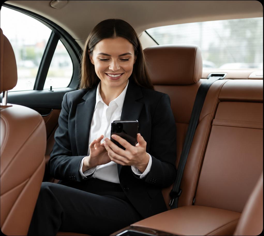 Passenger relaxing in a premium chauffeur car